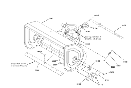 Auger Housing Group Diagram and Parts List for 1695808-LP25938-1028E 2010 Briggs and Stratton Snow Blower